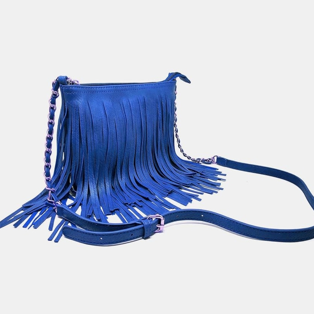 Vibrant Blue Fringe Crossbody Bag